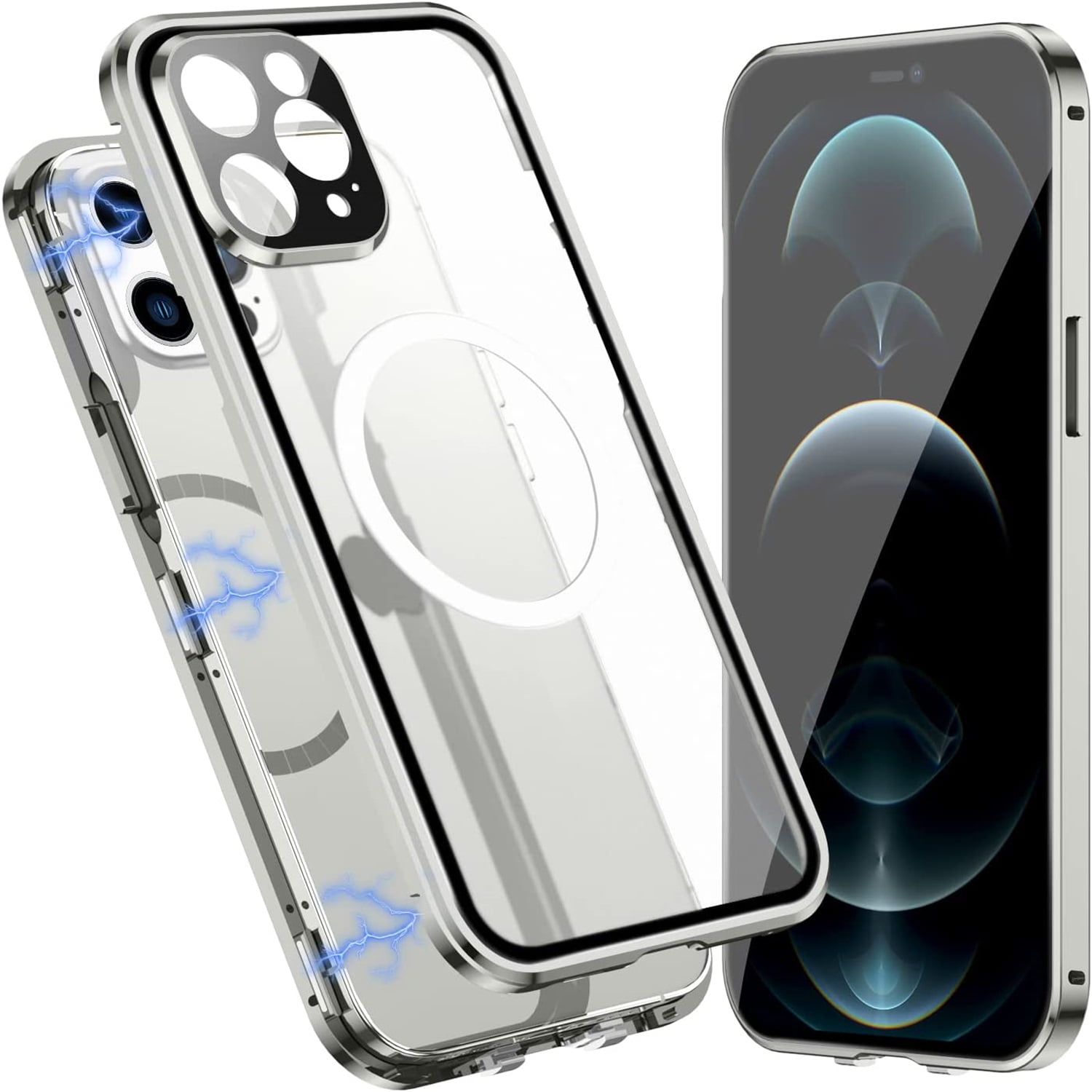 Allytech Slim Thin Case for iPhone 12 Pro (2020), Compatible with MagSafe Accessories Built-in Screen Protector & Camera Lens Protector Shockproof Magnetic Case for iPhone 12 Pro, Silver