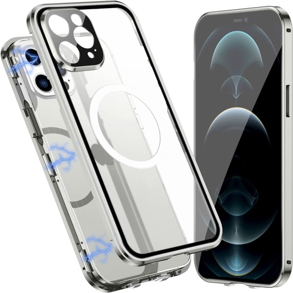 Allytech Slim Thin Case for iPhone 12 Pro (2020), Compatible with MagSafe Accessories Built-in Screen Protector & Camera Lens Protector Shockproof Magnetic Case for iPhone 12 Pro, Silver