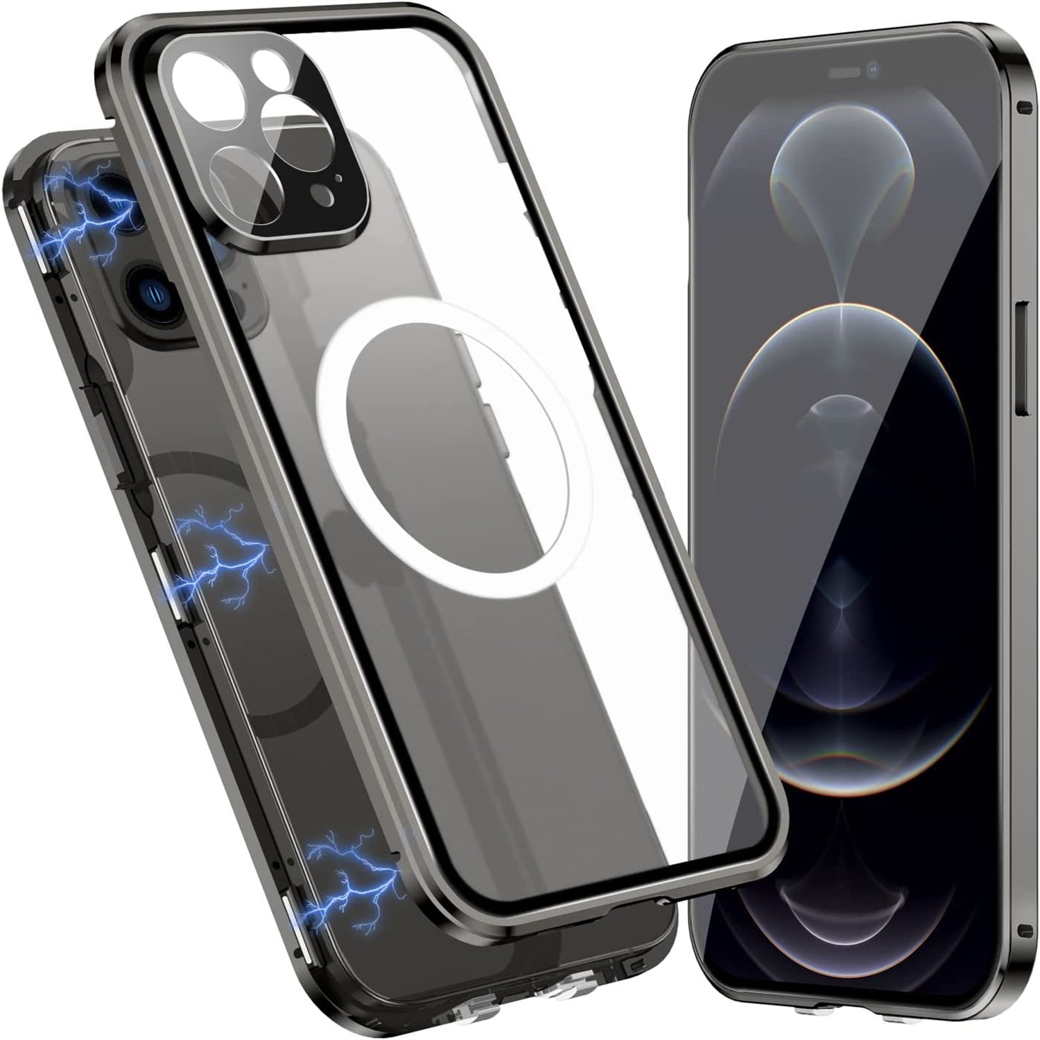 Allytech Slim Thin Case for iPhone 12 Pro (2020), Compatible with MagSafe Accessories Built-in Screen Protector & Camera Lens Protector Shockproof Magnetic Case for iPhone 12 Pro, Black