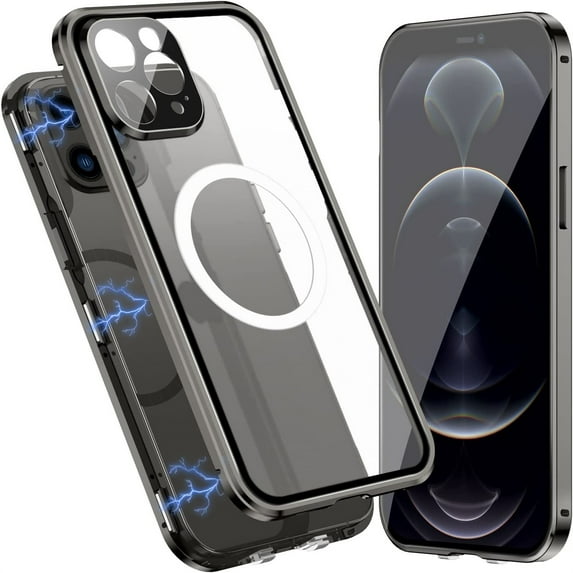 Allytech Slim Thin Case for iPhone 12 Pro (2020), Compatible with MagSafe Accessories Built-in Screen Protector & Camera Lens Protector Shockproof Magnetic Case for iPhone 12 Pro, Black