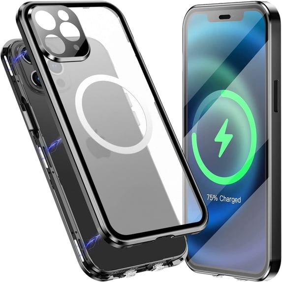 Allytech Slim Thin Case for iPhone 12 Pro Max (2020), Compatible with MagSafe Accessories Built-in Screen Protector & Camera Lens Protector Shockproof Magnetic Case for iPhone 12 Pro Max, Black