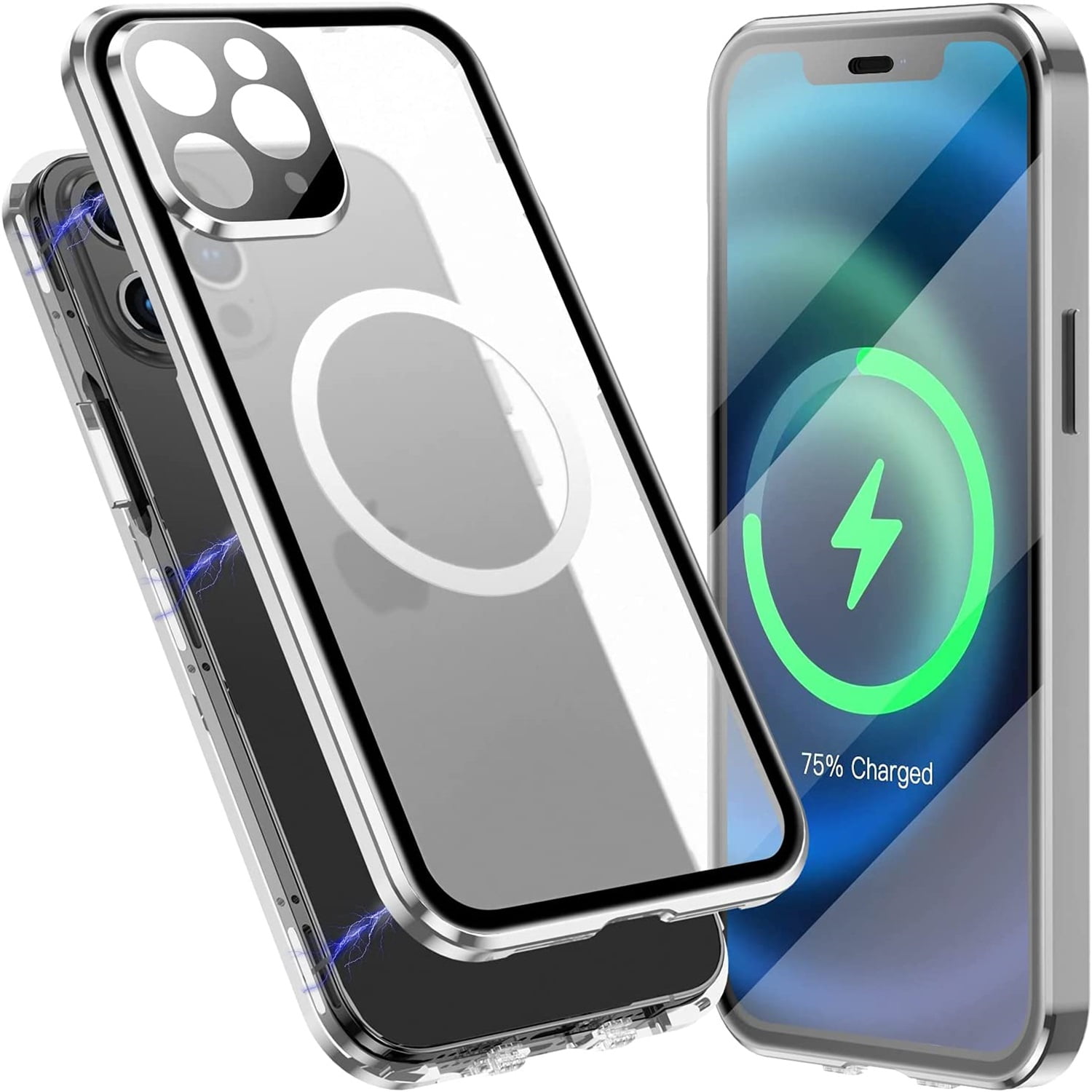 Allytech Slim Thin Case for iPhone 12 Pro Max (2020), Compatible with MagSafe Accessories Built-in Screen Protector & Camera Lens Protector Shockproof Magnetic Case for iPhone 12 Pro Max, Silver
