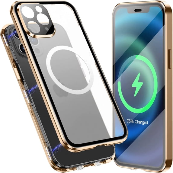 Allytech Slim Thin Case for iPhone 12 Pro Max (2020), Compatible with MagSafe Accessories Built-in Screen Protector & Camera Lens Protector Shockproof Magnetic Case for iPhone 12 Pro Max, Gold