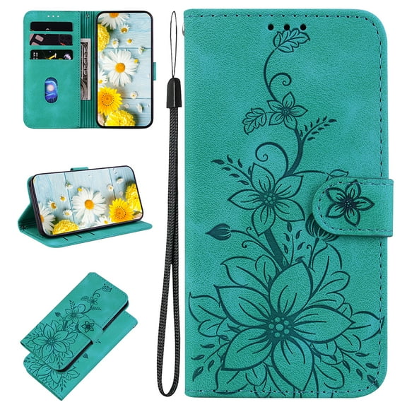 Allytech Slim Wallet Case for Google Pixel 8 Pro, Premium PU Leather Cover with Fashion Flower Pattern, Card Slots & Kickstand Magnetic Clasp Shockproof Dustproof Case with Lanyard - Green