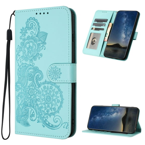 Allytech Slim Wallet Case for Samsung Galaxy A15, [Embossed Pattern PU Leather] [Card Slots & Cash Pocket & Magnetic Clasp], Kickstand Shockproof Anti-Scratch Protective Fashion Case, Lightblue