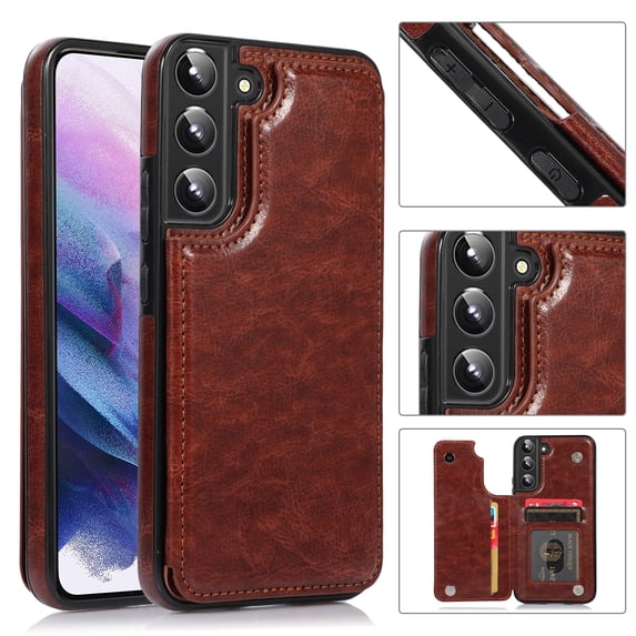 Allytech Slim Wallet Case for Samsung Galaxy A16 5G, Flip PU Leather Kickstand Card Slots Case, Double Magnetic Buttons Shockproof Full Body Protection Durable Case for Women Men - Brown
