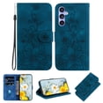 thumbnail image 1 of Allytech Slim Wallet Case for Samsung Galaxy A25 5G, Premium PU Leather Cover with Fashion Flower Pattern, Card Slots & Kickstand Magnetic Clasp Shockproof Dustproof Case with Lanyard - Blue, 1 of 7