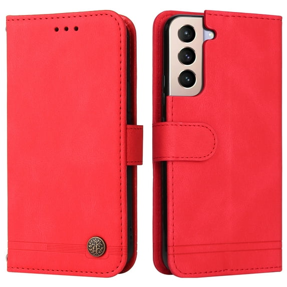 Allytech Slim Wallet Case for Samsung Galaxy S22 Plus with Card Slots, Luxury PU Leather Magnetic Clasp Flip Wrist Shoulder Strap Kickstand Shockproof Protective Shell for Women Men - Red