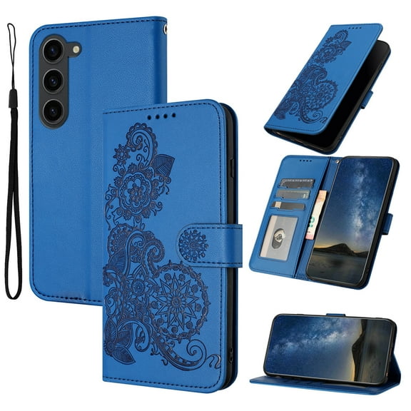 Allytech Slim Wallet Case for Samsung Galaxy S23, [Embossed Pattern PU Leather] [ Card Slots & Cash Pocket & Magnetic Clasp], Kickstand Shockproof Anti-Scratch Protective Fashion Case, Darkblue
