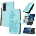 thumbnail image 1 of Allytech Slim Wallet Case for Samsung Galaxy S23 FE, [Embossed Pattern PU Leather] [ Card Slots & Cash Pocket & Magnetic Clasp], Kickstand Shockproof Anti-Scratch Protective Fashion Case, Lightblue, 1 of 6