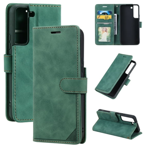 Allytech Slim Wallet Case for Samsung Galaxy S23 Plus, [3 Card Slots] [Cash Pocket] Premium PU Leather Kickstand Magnetic Clasp Shockproof Full Body Protective RFID Blocking Flip Case - Green