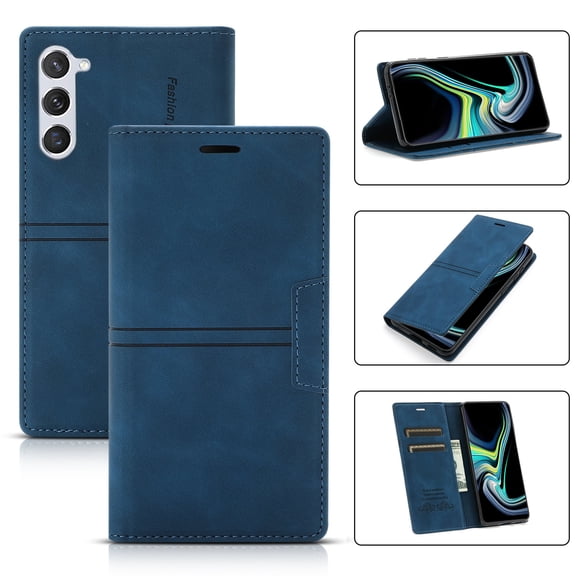 Allytech Slim Wallet Case for Samsung Galaxy S23 Plus with Card Slots & Cash Pocket, Luxury PU Leather Kickstand Magnetic Closure Shockproof Anti-Drop Protective Flip Cover Case, Blue