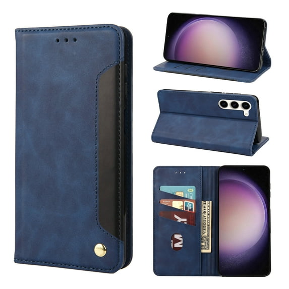 Allytech Slim Wallet Case for Samsung Galaxy S23 Plus, Luxury PU Leather + Soft TPU Cover with Card Slots & Cash Pocket, Magnetic Closure Kickstand Shockproof Business Case for Women men - Blue