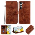 thumbnail image 1 of Allytech Slim Wallet Case for Samsung Galaxy S23, Premium PU Leather Cover with Fashion Flower Pattern, Card Slots & Kickstand Magnetic Clasp Shockproof Dustproof Case with Lanyard - Brown, 1 of 7