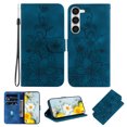thumbnail image 1 of Allytech Slim Wallet Case for Samsung Galaxy S23, Premium PU Leather Cover with Fashion Flower Pattern, Card Slots & Kickstand Magnetic Clasp Shockproof Dustproof Case with Lanyard - Blue, 1 of 7
