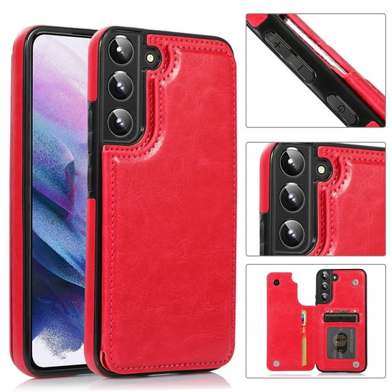 Allytech Slim Wallet Case for Samsung Galaxy S24 FE, Flip PU Leather Kickstand Card Slots Case, Double Magnetic Buttons Shockproof Full Body Protection Durable Case for Women Men - Rose