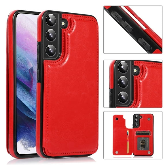 Allytech Slim Wallet Case for Samsung Galaxy S24 FE, Flip PU Leather Kickstand Card Slots Case, Double Magnetic Buttons Shockproof Full Body Protection Durable Case for Women Men - Red