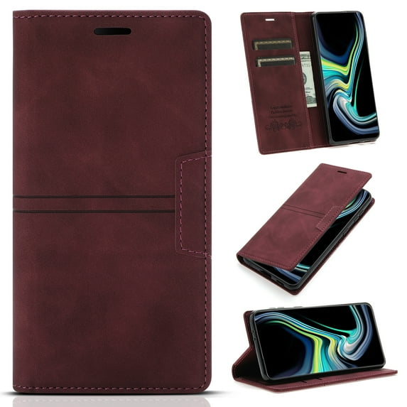 Allytech Slim Wallet Case for Samsung Galaxy S24 Plus with Card Slots & Cash Pocket, Luxury PU Leather Kickstand Magnetic Closure Shockproof Anti-Drop Protective Flip Cover Case, Winered