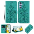 thumbnail image 1 of Allytech Slim Wallet Case for Samsung Galaxy S24, Premium PU Leather Cover with Fashion Flower Pattern, Card Slots & Kickstand Magnetic Clasp Shockproof Dustproof Case with Lanyard - Green, 1 of 7