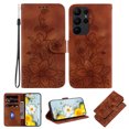 thumbnail image 1 of Allytech Slim Wallet Case for Samsung Galaxy S24 Ultra, Premium PU Leather Cover with Fashion Flower Pattern, Card Slots & Kickstand Magnetic Clasp Shockproof Dustproof Case with Lanyard - Brown, 1 of 7