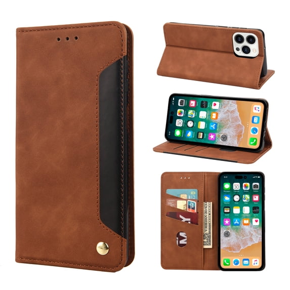 Allytech Slim Wallet Case for iPhone 14 Pro, Luxury PU Leather + Soft TPU Cover with Card Slots & Cash Pocket, Magnetic Closure Kickstand Shockproof Business Case for Women men - Brown