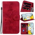 thumbnail image 1 of Allytech Slim Wallet Case for iPhone 14 Pro Max, Premium PU Leather Cover with Fashion Flower Pattern, Card Slots & Kickstand Magnetic Clasp Shockproof Dustproof Case with Lanyard - Red, 1 of 8
