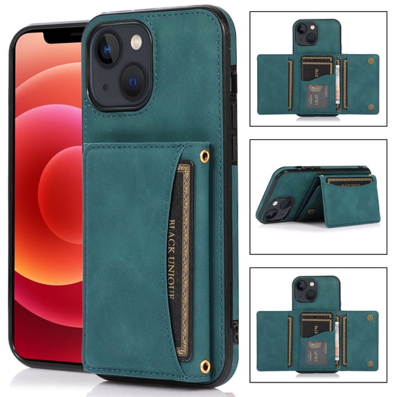 Allytech Slim Wallet Case for iPhone 15, Business Premium PU Leather Multi-Card Slots Anti-Drop Anti-Scratch Full Body Protection Kickstand Case for iPhone 15 - Blue