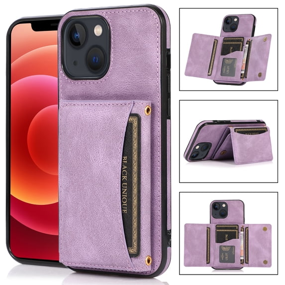 Allytech Slim Wallet Case for iPhone 15, Business Premium PU Leather Multi-Card Slots Anti-Drop Anti-Scratch Full Body Protection Kickstand Case for iPhone 15 - Purple