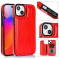 thumbnail image 1 of Allytech Slim Wallet Case for iPhone 15, Flip PU Leather Kickstand Card Slots Case, Double Magnetic Buttons Shockproof Full Body Protection Durable Case for Women Men - Red, 1 of 10