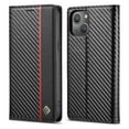 thumbnail image 1 of Allytech Slim Wallet Case for iPhone 15 Plus, Carbon Fiber PU Leather + Soft TPU Luxury Cover with Kickstand & Card Slots, Magnetic Closure Shockproof Anti-Fall Protective Case, Black Vertical Line, 1 of 10