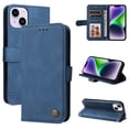 thumbnail image 1 of Allytech Slim Wallet Case for iPhone 15 Plus with Card Slots, Luxury PU Leather Magnetic Clasp Flip Wrist Shoulder Strap Kickstand Shockproof Protective Shell for Women Men - Blue, 1 of 9