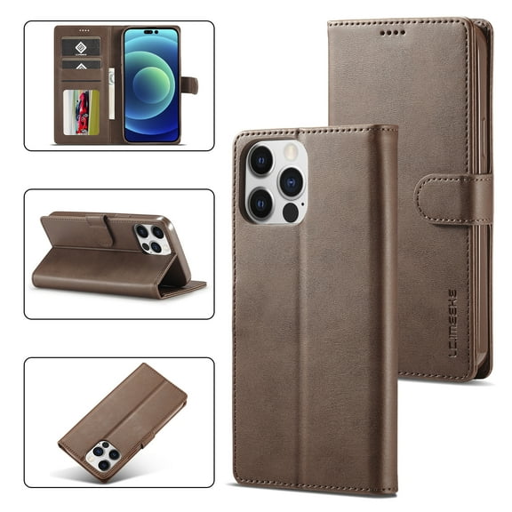 Allytech Slim Wallet Case for iPhone 15 Pro Max with 3 Card Slots & Cash Pocket, Premium PU Leather Kickstand Magnetic Clasp Soft TPU Inner Shockproof Protective Flip Cover Case - Brown