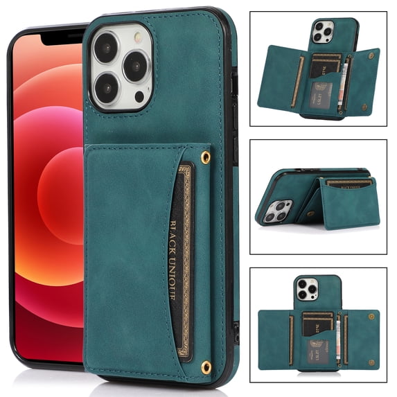 Allytech Slim Wallet Case for iPhone 16, Business Premium PU Leather Multi-Card Slots Anti-Drop Anti-Scratch Full Body Protection Kickstand Case for iPhone 16 - Blue