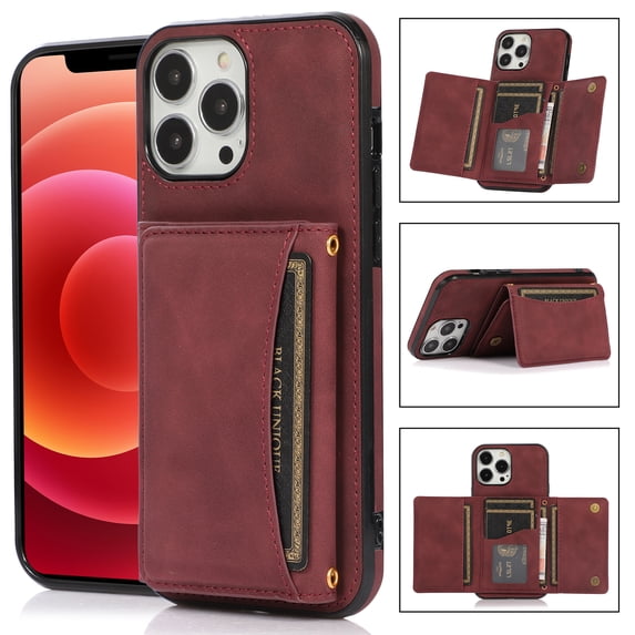 Allytech Slim Wallet Case for iPhone 16e, Business Premium PU Leather Multi-Card Slots Anti-Drop Anti-Scratch Full Body Protection Kickstand Case for iPhone 16e - Winered