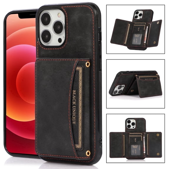 Allytech Slim Wallet Case for iPhone 8 Plus/7 Plus, Business Premium PU Leather Multi-Card Slots Anti-Drop Anti-Scratch Full Body Protection Kickstand Case for iPhone 8 Plus/7 Plus - Black