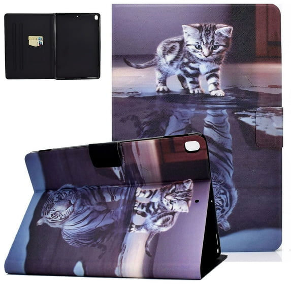 Allytech Smart Case Cover for Apple New iPad 10.2" 7th Generation 2019 Released, Colorful Pattern for Girls Women Slim Fit Smart Cover Auto Sleep Wake Kickstand Pencil Holder,Cat Tiger