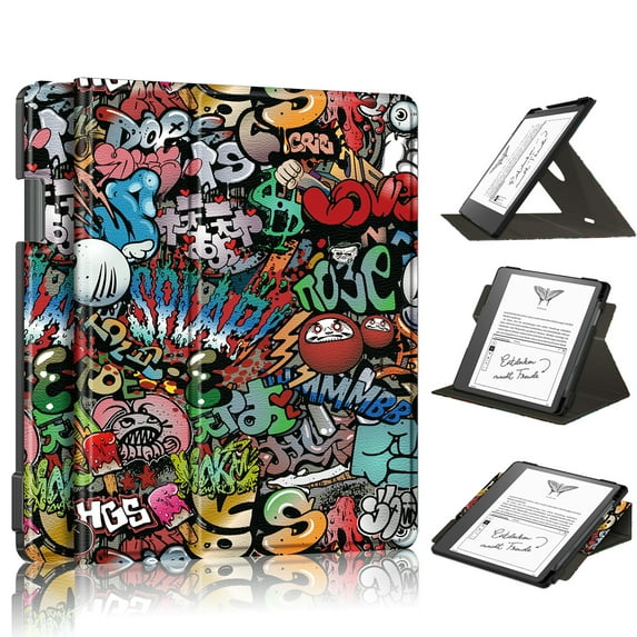 Allytech Smart Case for Kindle Scribe 10.2" 2022, 360 Rotating Multi Angle Stand Flip Folio Auto Sleep Wake Pencil Holder Case Cover for Amazon Kindle Scribe 10.2" - Graffiti