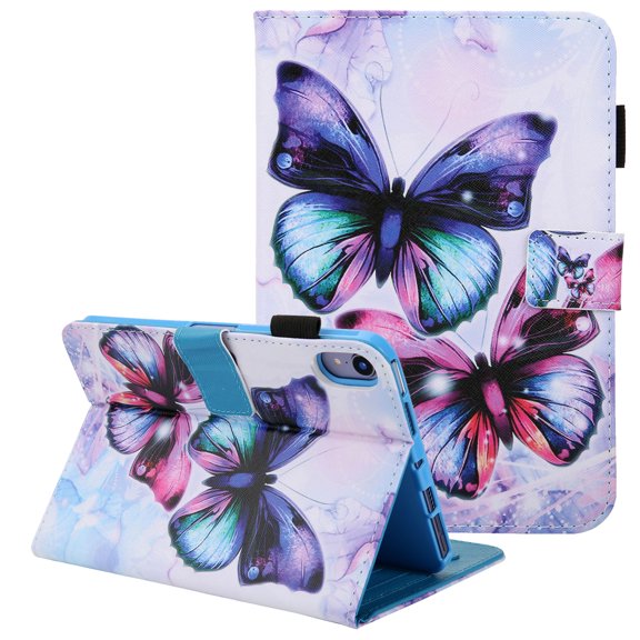 Allytech Smart Case for iPad Mini 6th Gen 2021(8.3 inch), iPad Mini 6 Case with Pen Holder, Slim Multi-Angle Viewing Stand Auto Sleep Wake Card Slots Protective Case for iPad Mini 6, Big Butterfly
