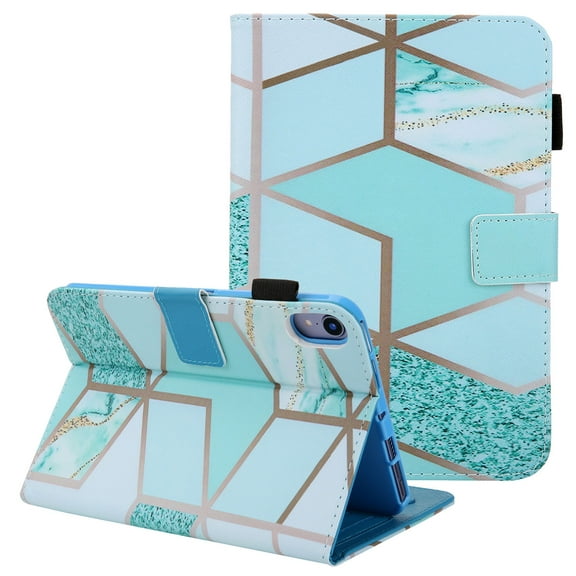 Allytech Smart Case for iPad Mini 6th Gen 2021(8.3 inch), iPad Mini 6 Case with Pen Holder, Slim Multi-Angle Viewing Stand Auto Sleep Wake Card Slots Protective Case for iPad Mini 6, Green Grid