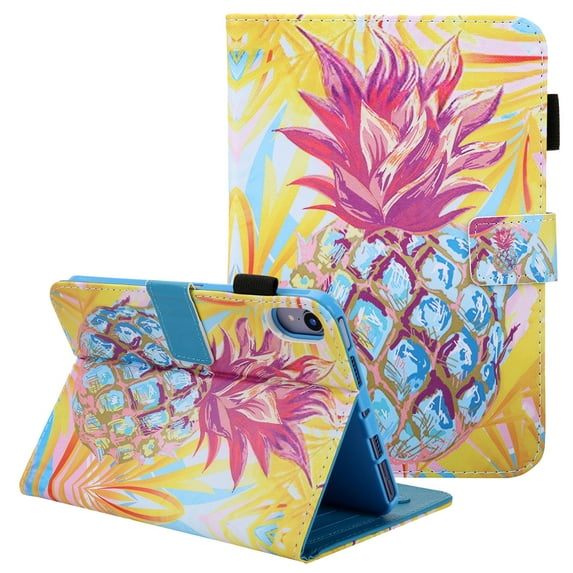 Allytech Smart Case for iPad Mini 6th Gen 2021(8.3 inch), iPad Mini 6 Case with Pen Holder, Slim Multi-Angle Viewing Stand Auto Sleep Wake Card Slots Protective Case for iPad Mini 6, Pineapple