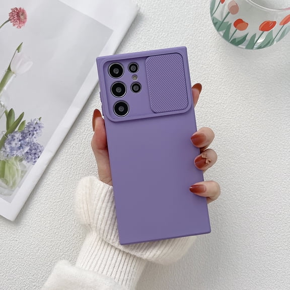 Allytech Solid Color Phone Case Designed for Samsung Galaxy S24 Ultra, [Sliding Lens Cover] [Full Camera Protection] Shockproof Soft TPU Ultra Thin & Lightweight Fashion Case for Women Men - Purple