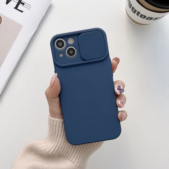Allytech Solid Color Phone Case Designed for iPhone 15 Plus, [Sliding Lens Cover] [Full Camera Protection] Shockproof Soft TPU Ultra Thin & Lightweight Fashion Case for Women Men - Navyblue