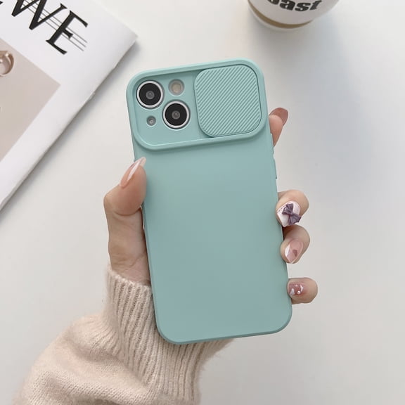 Allytech Solid Color Phone Case Designed for iPhone 15 Plus, [Sliding Lens Cover] [Full Camera Protection] Shockproof Soft TPU Ultra Thin & Lightweight Fashion Case for Women Men - Iceblue