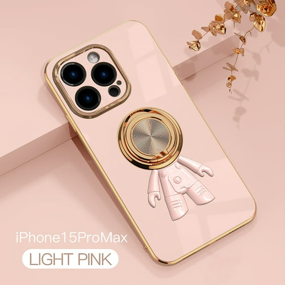 Allytech Spaceman Back Case Cover for Apple iPhone 15 Pro Max - Slim Fit Bumper Kickstand Shockproof Anti-Scratch Anti-Slip Protective Phone Case for iPhone 15 Pro Max - Lightpink