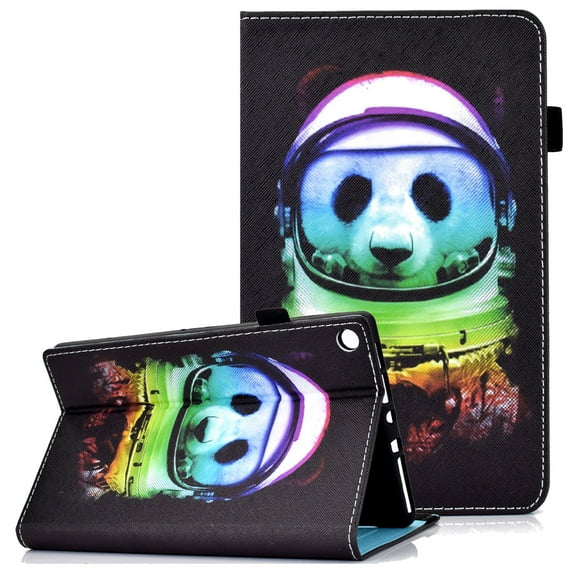 Allytech Stand Case for Kindle Fire HD 8.0" 2018 8th Gen Old Model, Fire HD 8 7th/6th Gen 2017/2016 Cover with Pen Holder, Folio PU Leather Auto Wake Sleep Wallet Tablet Case, Space Panda