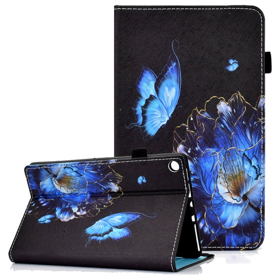 Allytech Stand Case for Kindle Fire HD 8.0" 2018 8th Gen Old Model, Fire HD 8 7th/6th Gen 2017/2016 Cover with Pen Holder, Folio PU Leather Auto Wake Sleep Wallet Tablet Case, Floral & Butterfly