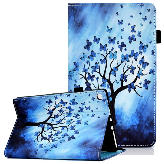 Allytech Stand Case for Kindle Fire HD 8.0" 2018 8th Gen Old Model, Fire HD 8 7th/6th Gen 2017/2016 Cover with Pen Holder, Folio PU Leather Auto Wake Sleep Wallet Tablet Case, Butterfly Tree