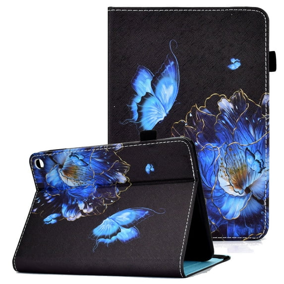 Allytech Stand Case for Kindle Fire HD 8.0" 2020 10th Gen New Model, Fire HD 8 Plus 2020(10th Gen) Cover with Pen Holder, Folio PU Leather Auto Wake Sleep Wallet Tablet Case, Floral & Butterfly