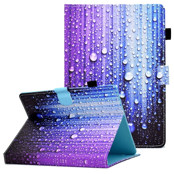 Allytech Stand Case for Universal 7.5-8.5 inch Tablets, PU Leather Protective Folio Stand Card Slots Wallet Case for Fire HD 8/ Galaxy Tab A 8.0/Tab E 8/ZenPad Z380M/Kobo Clara HD, Water Droplets