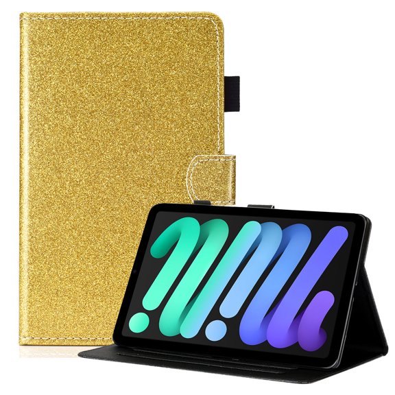 Allytech Stand Folio Case for iPad Mini 6(8.3"), iPad Mini 6th Gen 2021 Cover with Pen Holder, Gold PU Leather Scratch-Free Anti-Slip Book Style Card Holder Case for iPad Mini 6 2021, Gold